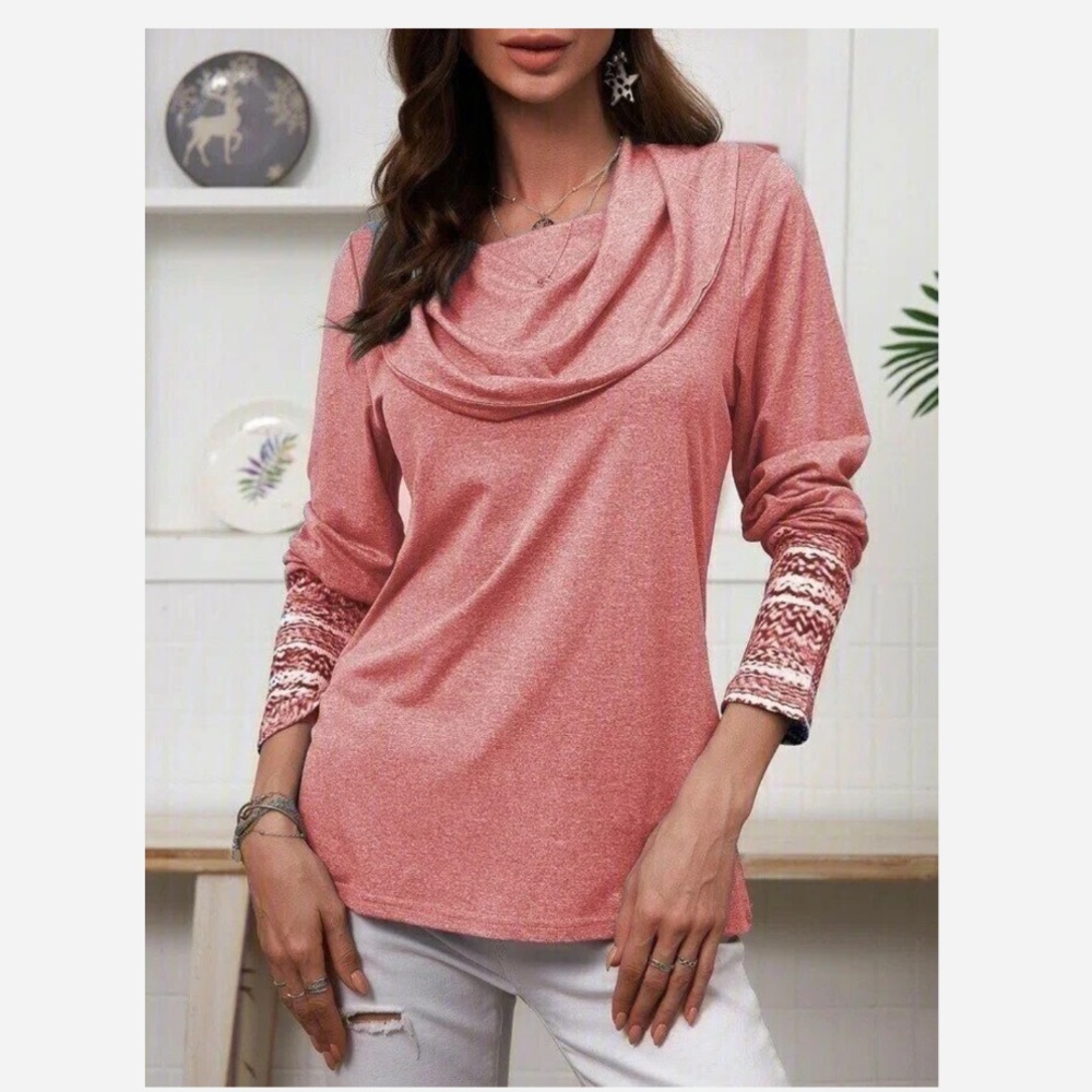 Vintage Solid Cowl Neck Long Sleeve Loose Top. XL